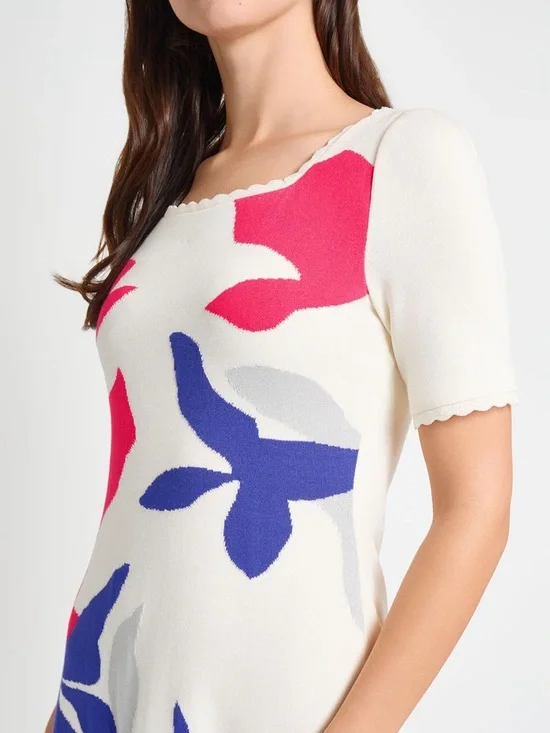 Ming Wang White Dress with Pink and Blue Floral Motif XL NWT - Picture 5 of 10